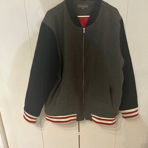 Bleecker & Broad Gray and Black Varsity Jacket with Red Accents size XL